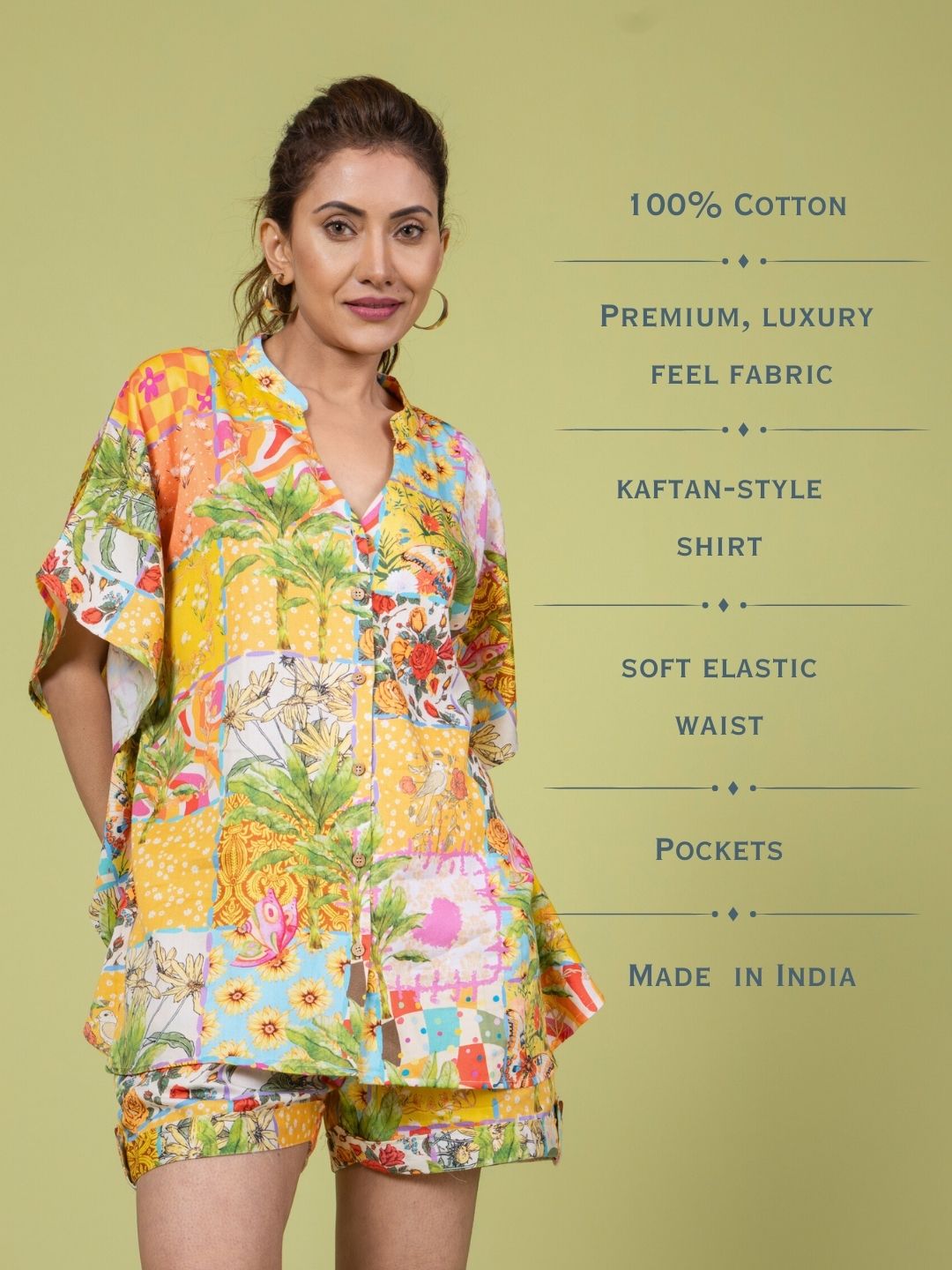 Women’s Cotton Top &amp; Shorts Co-ord Set – Summertime Print | Casual Summer Outfit by Tura Turi
