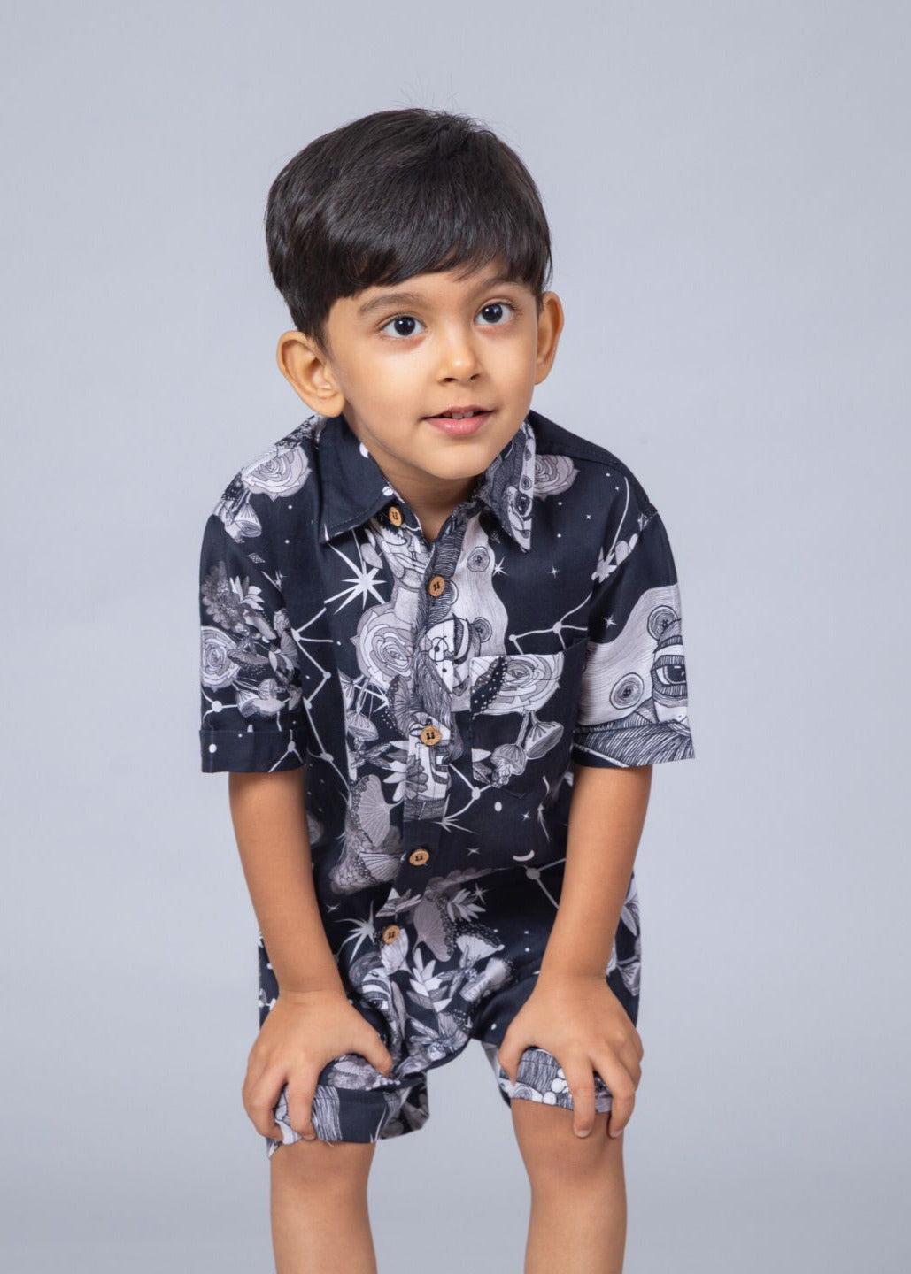 Boys' Cotton Shirt & Shorts Set – Luna Print | Soft Summer Outfit by Tura Turi