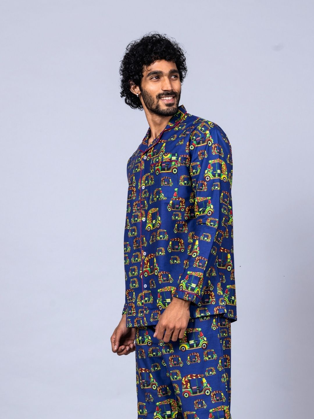 Autorickshaw print men’s cotton night suit – urban cotton loungewear