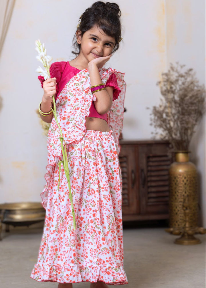 Prestitched Malmal Saree for Girls | Bougainvillea