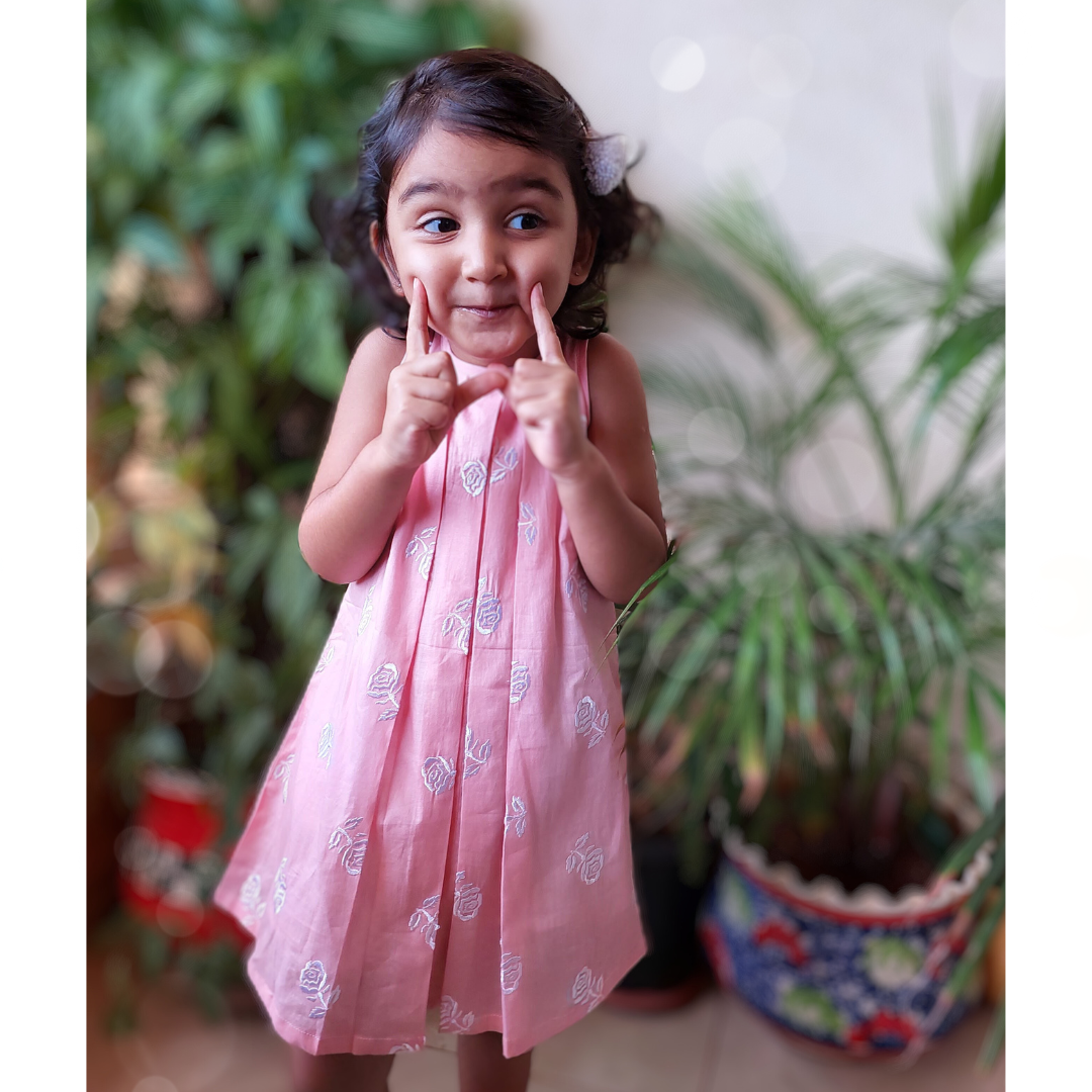 Embroidered Malmal Dress | Rose Pink | 1-12Y