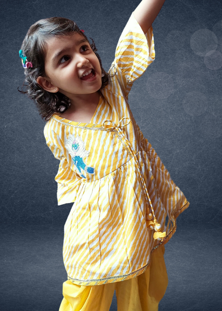 Girls Angrakha Kurti &amp; Dhoti Set | Janamashtami | 0-12Y
