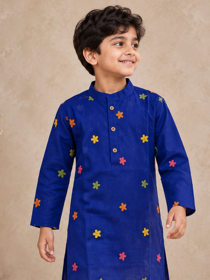blue boys cotton mulmul kurta for pujas, festivals, diwali, dussehra, wedding season