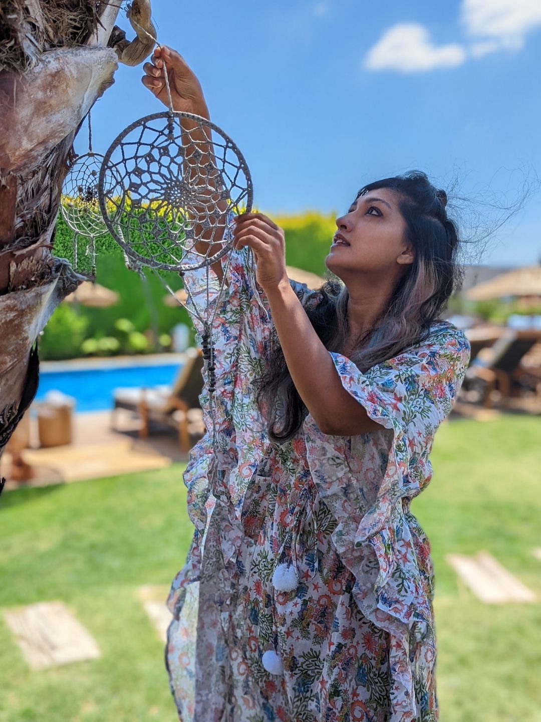 Sea Horse print women’s cotton beach kaftan – breathable summer wear.