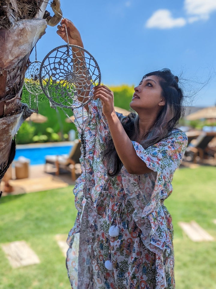 Sea Horse print women’s cotton beach kaftan – breathable summer wear.