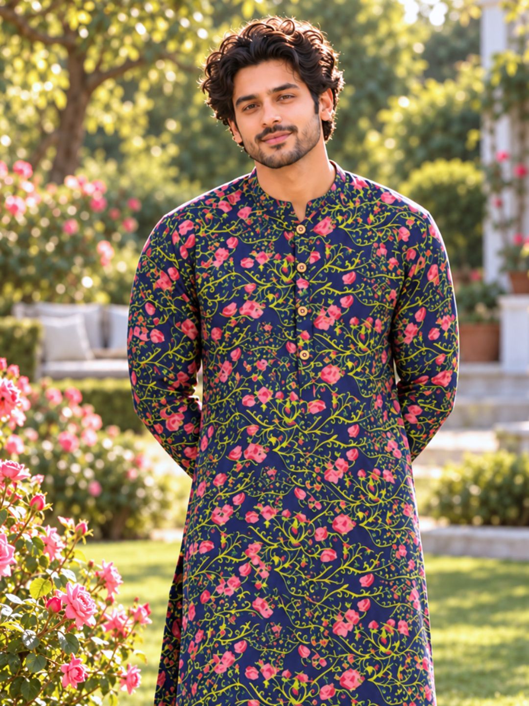 Festive Cupro Silk Kurta for Men | Midnight Rose