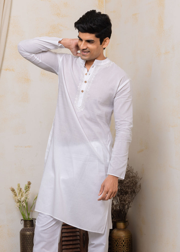 White Self-Embroidered Men&
