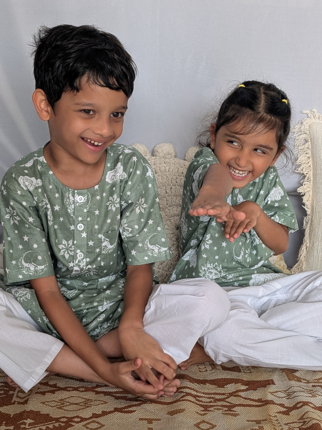 Cotton Night Suit for Kids | Nayantaara Sage Green