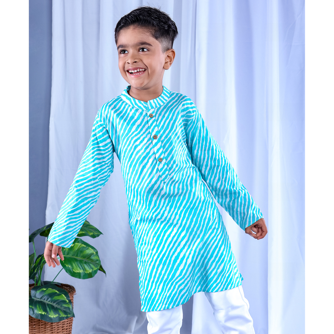 Cotton Malmal Kurta for Boys, Men | Leheriya Blue