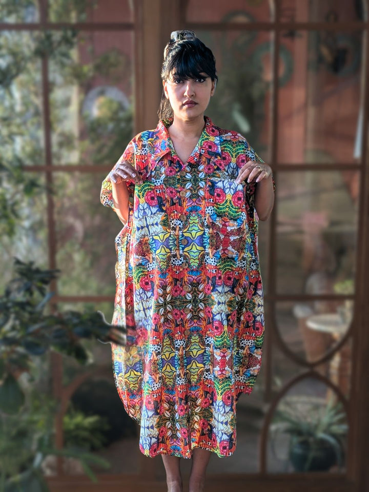 cotton no bra loungewear summer dress with no bra pockets. front open feeding friendly shirt dress 