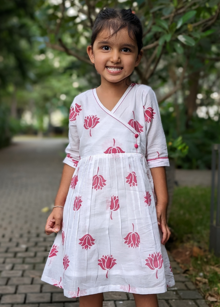 Cotton Malmal Dress | Indian Lotus, Pink | 0-12Y