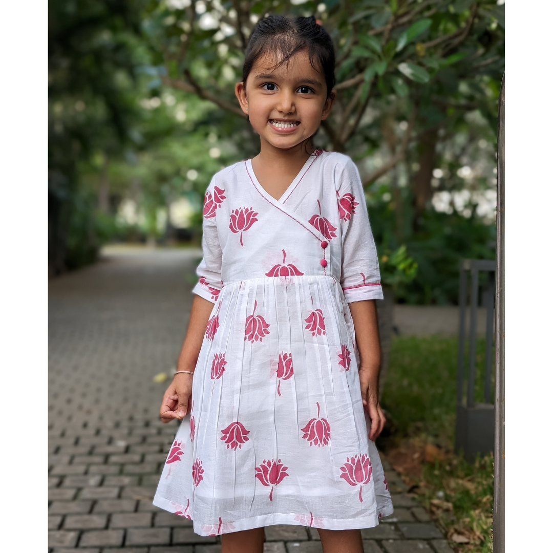 Cotton Malmal Dress | Indian Lotus, Pink | 0 -12Y