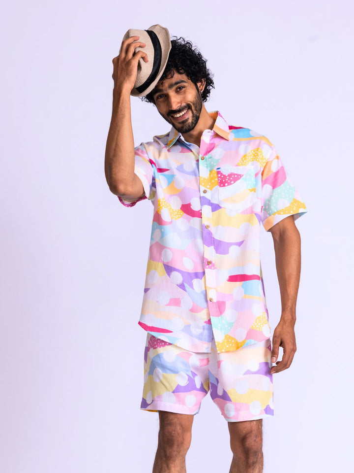 Men’s Cotton Shirt &amp; Shorts Set | Pastel Polka