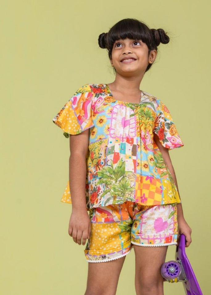 Girls' Cotton Top & Shorts Co-ord Set – Summertime Print | Cool Summer Outfit by Tura Turi