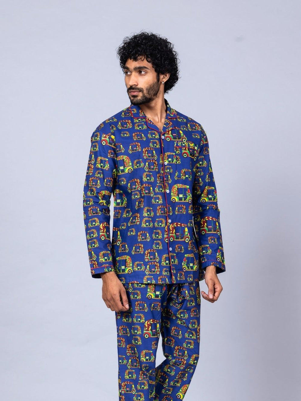 Autorickshaw print men’s cotton night suit – urban cotton loungewear