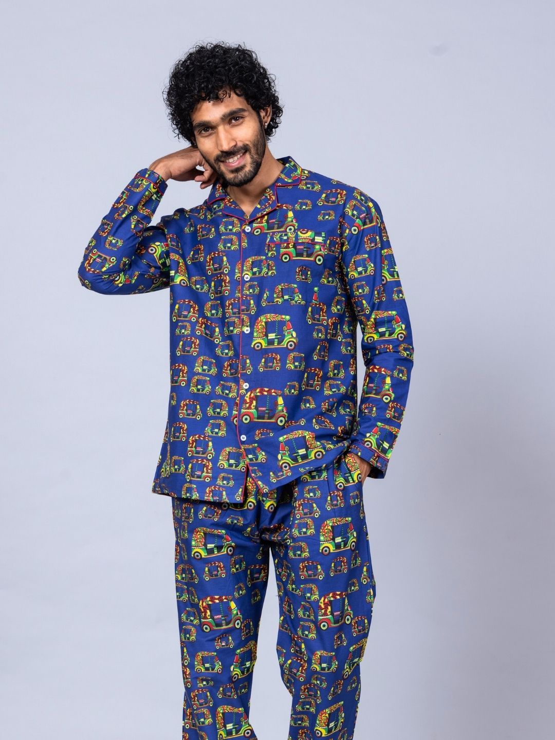 Autorickshaw print men’s cotton night suit – urban cotton loungewear