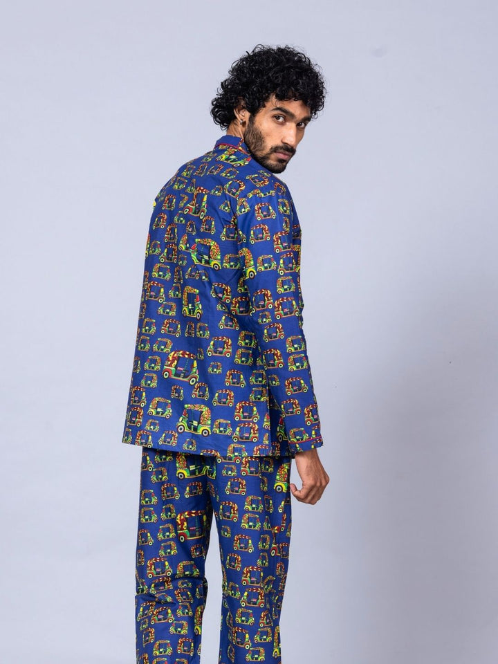 Autorickshaw print men’s cotton night suit – urban cotton loungewear