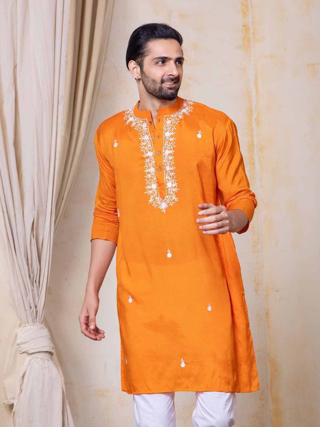 Embroidered Viscose Silk Men&