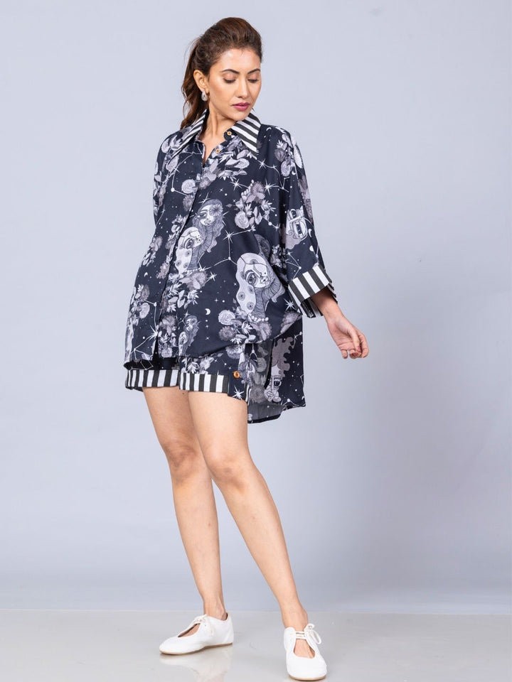 Women’s Cotton Top &amp; Shorts Co-ord Set – Luna Print | Soft Summer Set by Tura Turi