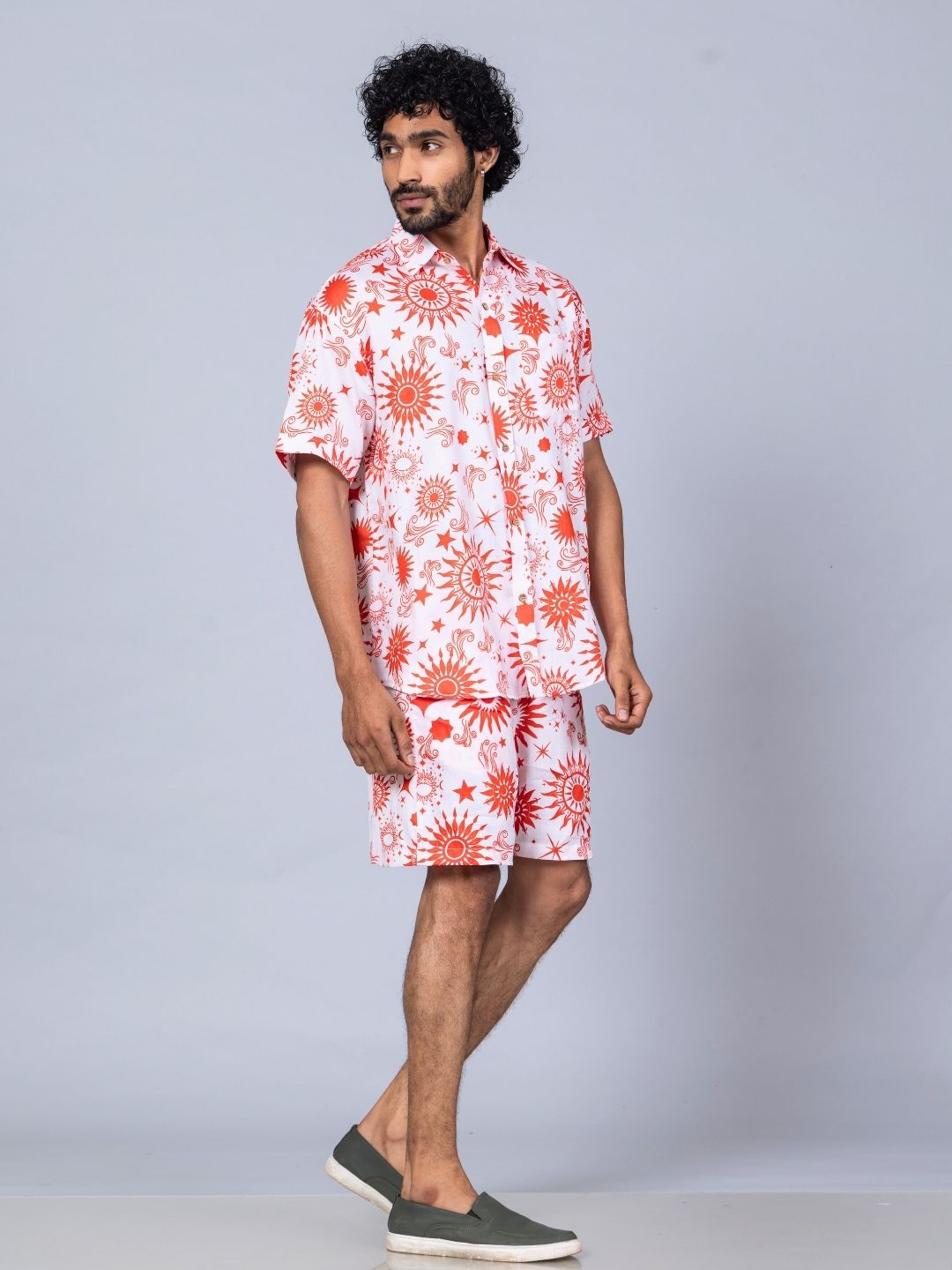 Men’s Cotton Shirt &amp; Shorts Set | Celestial Sun