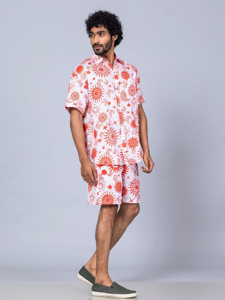 Men’s Cotton Shirt &amp; Shorts Set | Celestial Sun