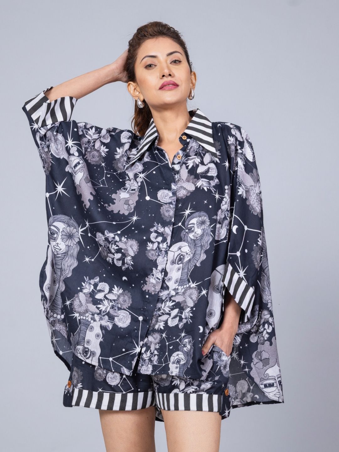 Women’s Cotton Top &amp; Shorts Co-ord Set – Luna Print | Soft Summer Set by Tura Turi
