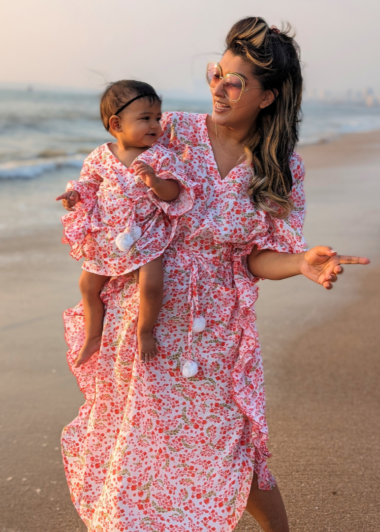 Bougainvillea print women’s cotton beach kaftan – tropical summer fashion