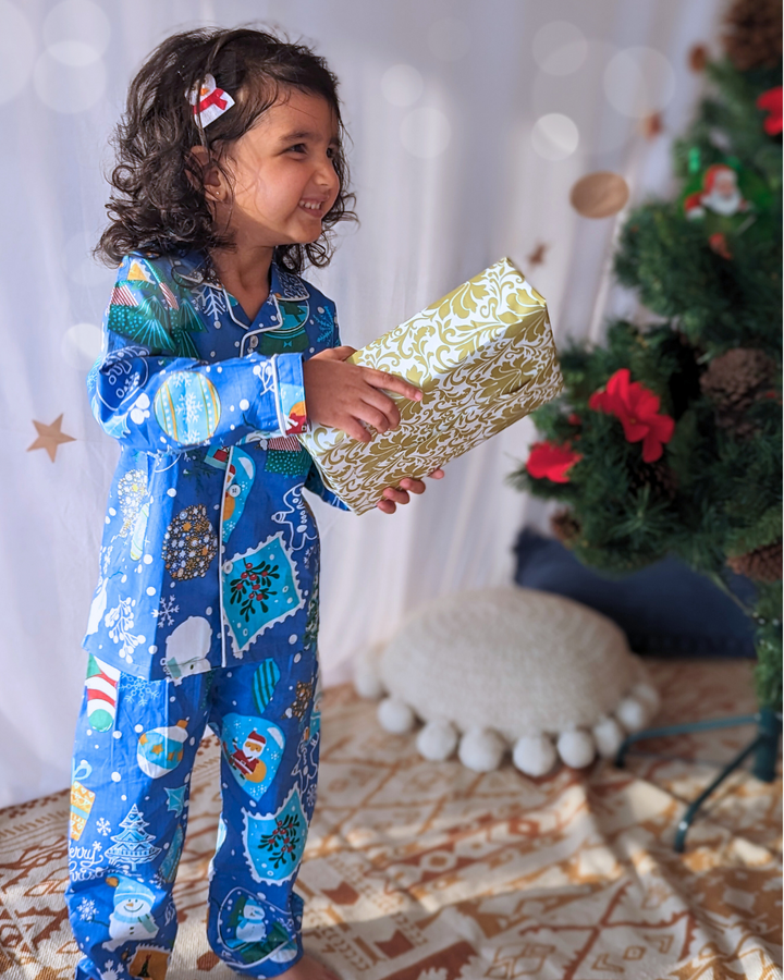 Cotton Night Suit for Kids | Jingle Bells - Blue