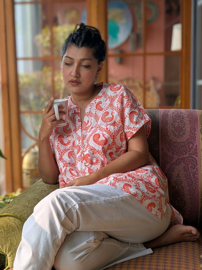 Women's Cotton 'No Bra' Night Suit | Pyaare Panchhi, Coral Pink