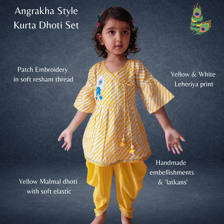 Girls Angrakha Kurti &amp; Dhoti Set | Janamashtami | 0-12Y