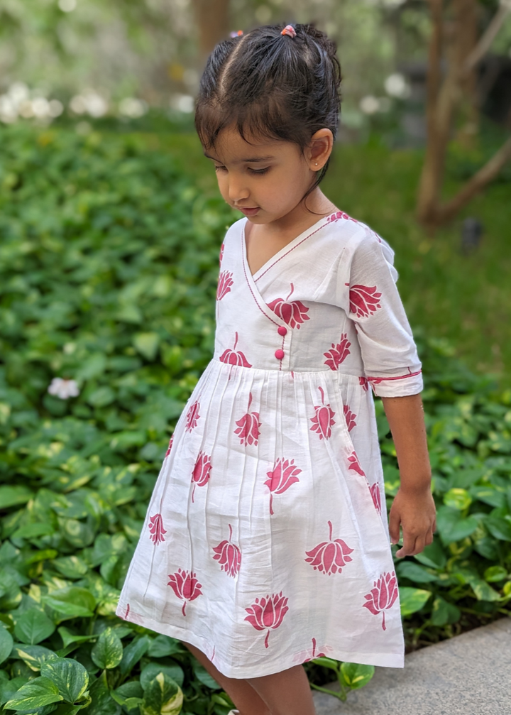 Cotton Malmal Dress | Indian Lotus, Pink | 0-12Y