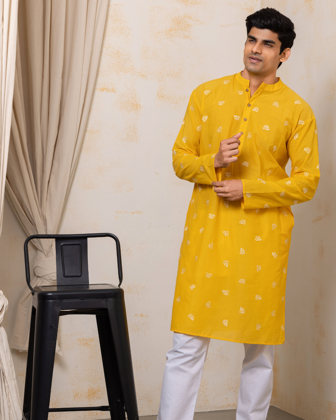 Embroidered Malmal Kurta | Sunshine Yellow | Newborn to Adult