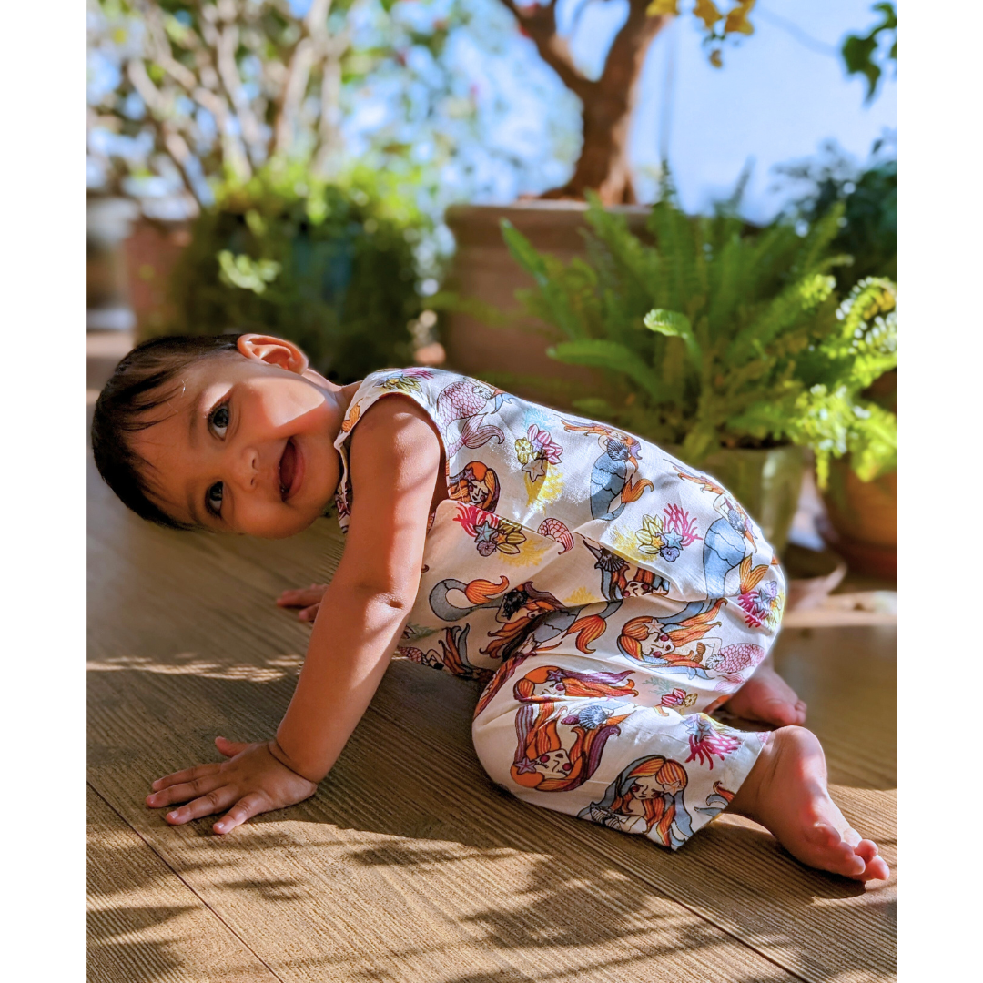 summer jhabla for baby white organic co-ord set pajama