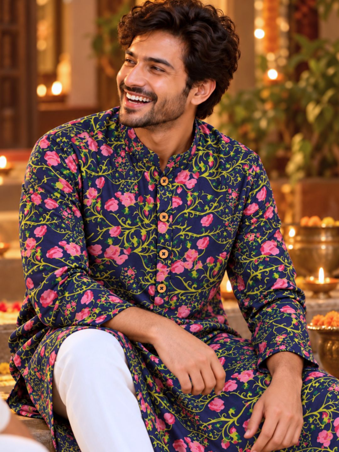 Festive Cupro Silk Kurta for Men | Midnight Rose