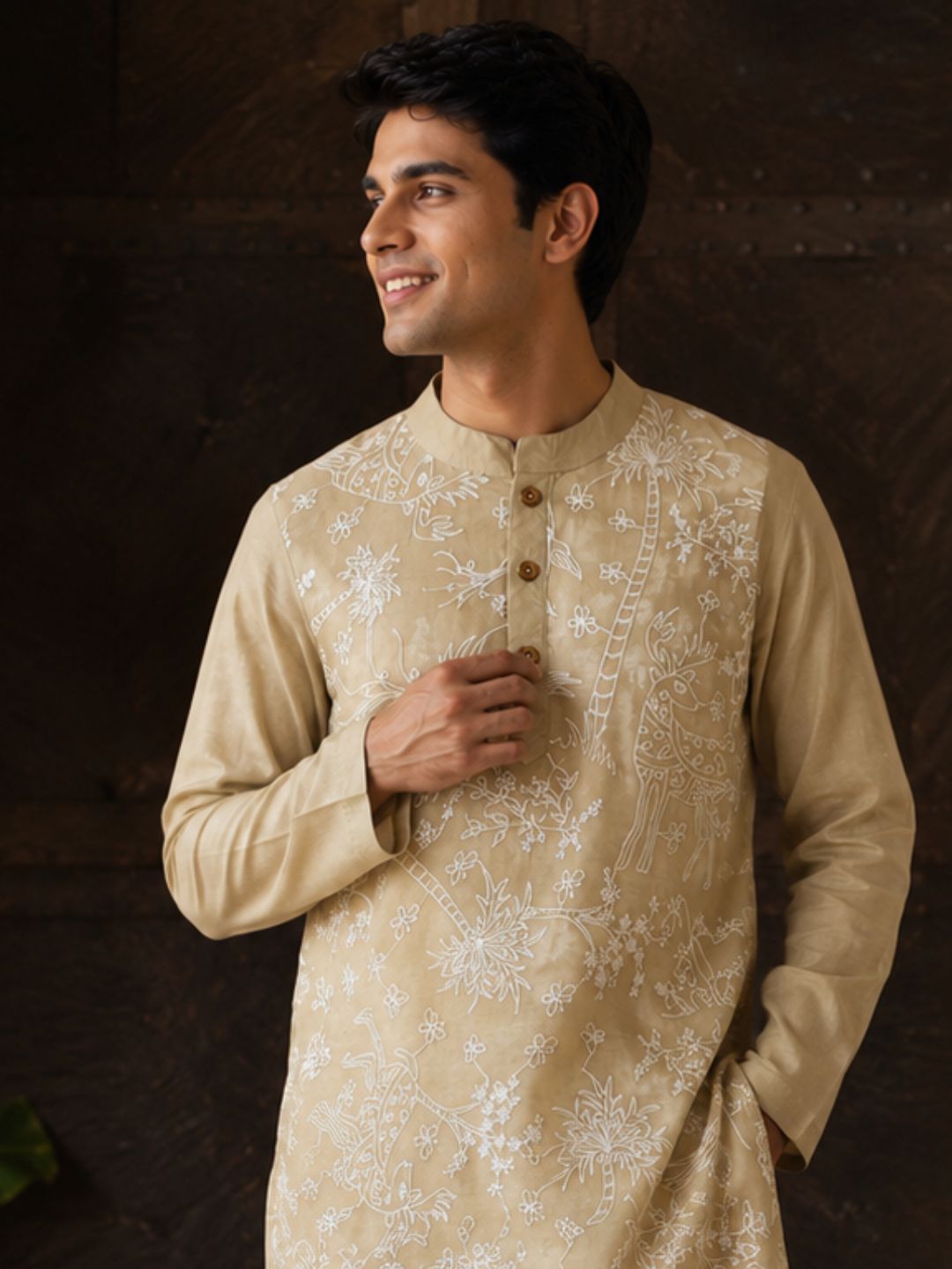 chandan silk embroidered kurta bengal style