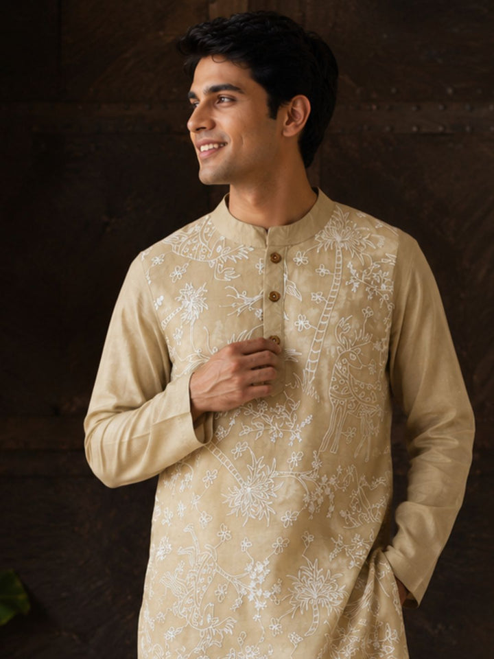 chandan silk embroidered kurta bengal style