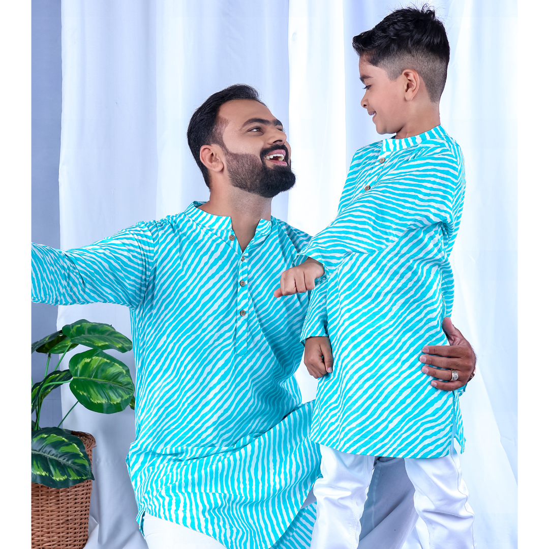 Cotton Malmal Kurta for Boys, Men | Leheriya Blue
