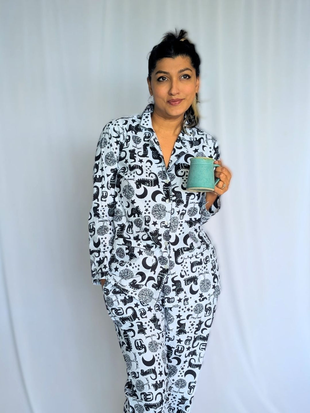 Dinosaur Dancing women’s cotton night suit – soft printed sleepwear by Tura Turi