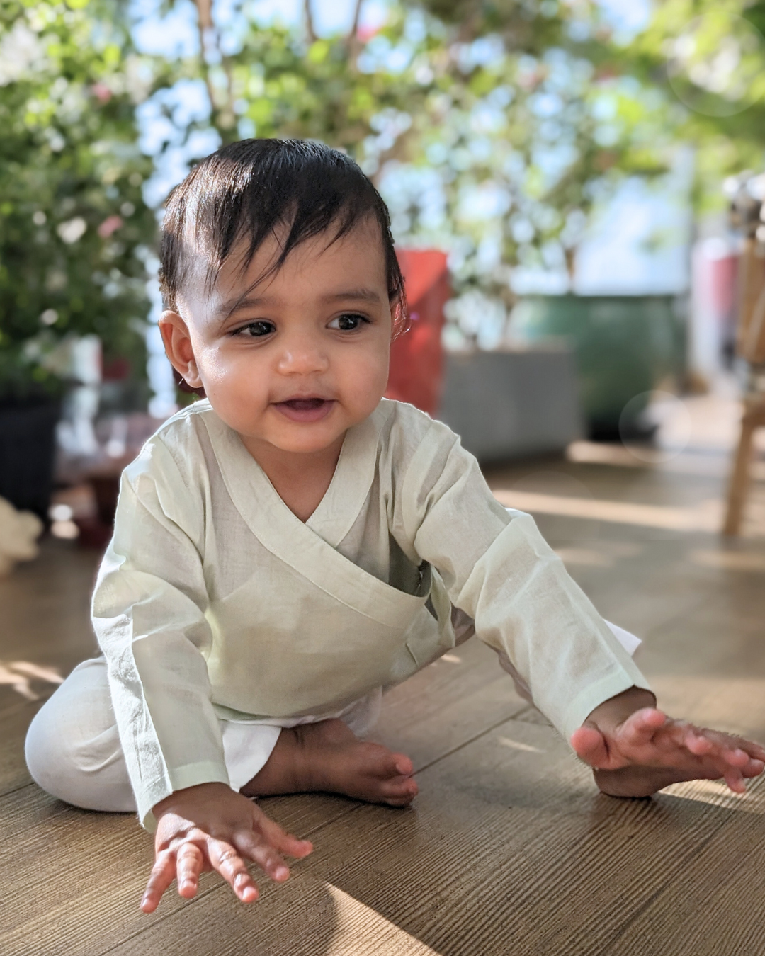 Mint green cotton muslin baby angrakha jhabla for newborns – Tura Turi