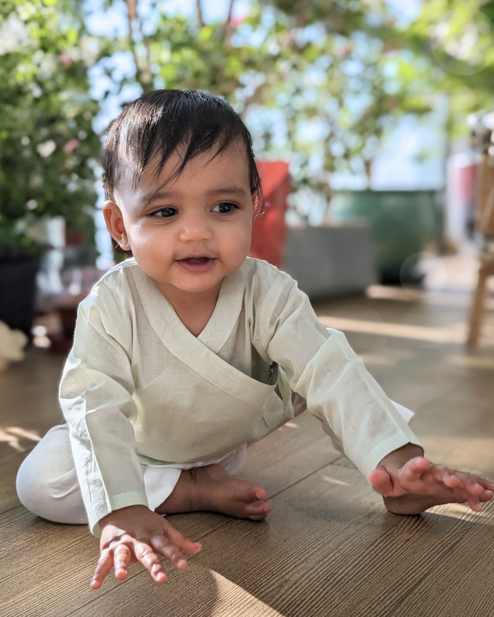 Mint green cotton muslin baby angrakha jhabla for newborns – Tura Turi