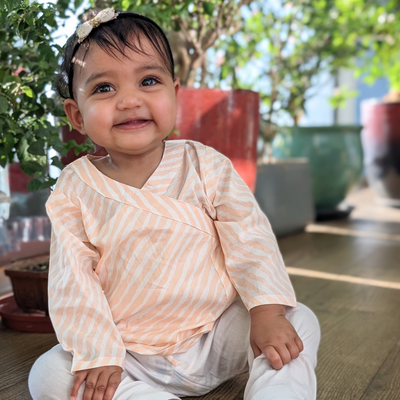 Malmal Baby Angrakha Jhabla | Leheriya Peach