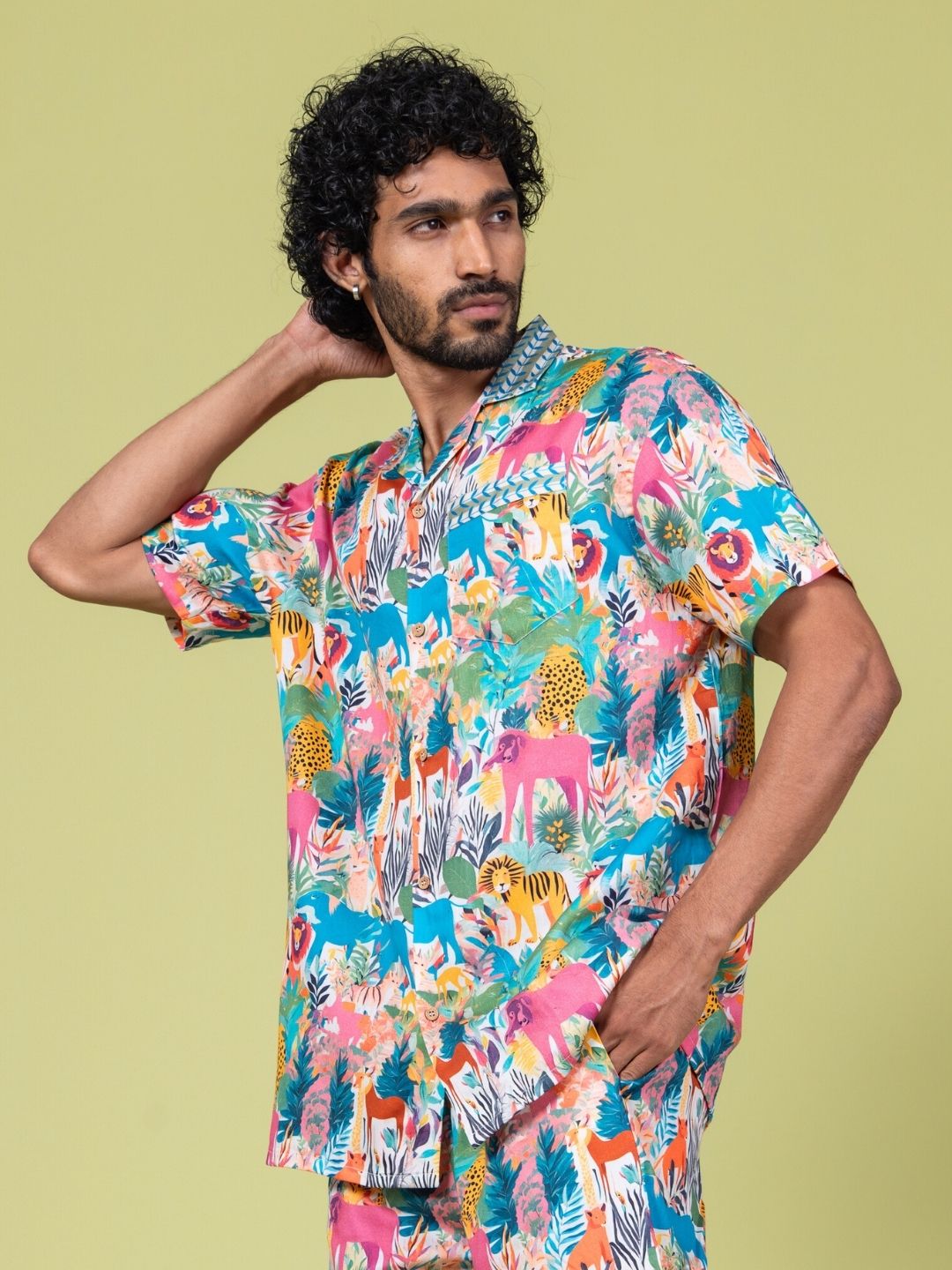 Men’s Cotton Shirt &amp; Shorts Set – Whimsical Forest Print | Summer Co-ord by Tura Turi