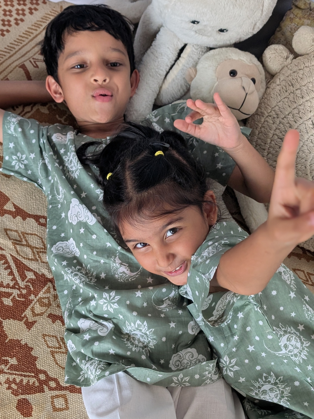 Cotton Night Suit for Kids | Nayantaara Sage Green