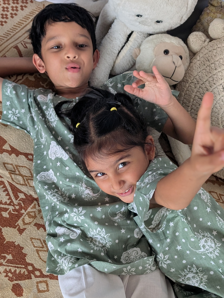 Cotton Night Suit for Kids | Nayantaara Sage Green