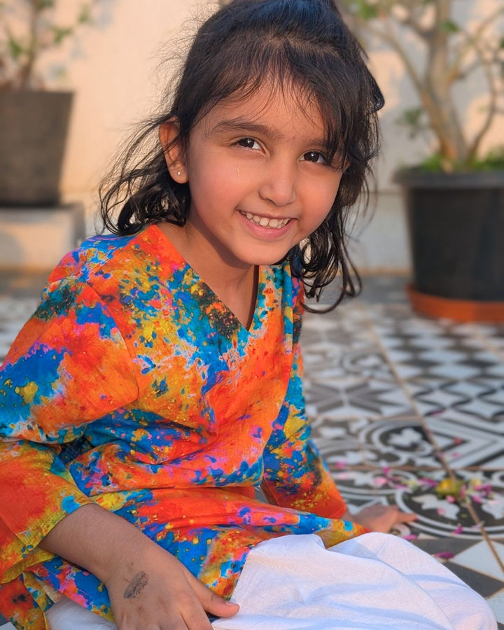 Holi print Cotton Kurta for Girls, Women | Gulaal