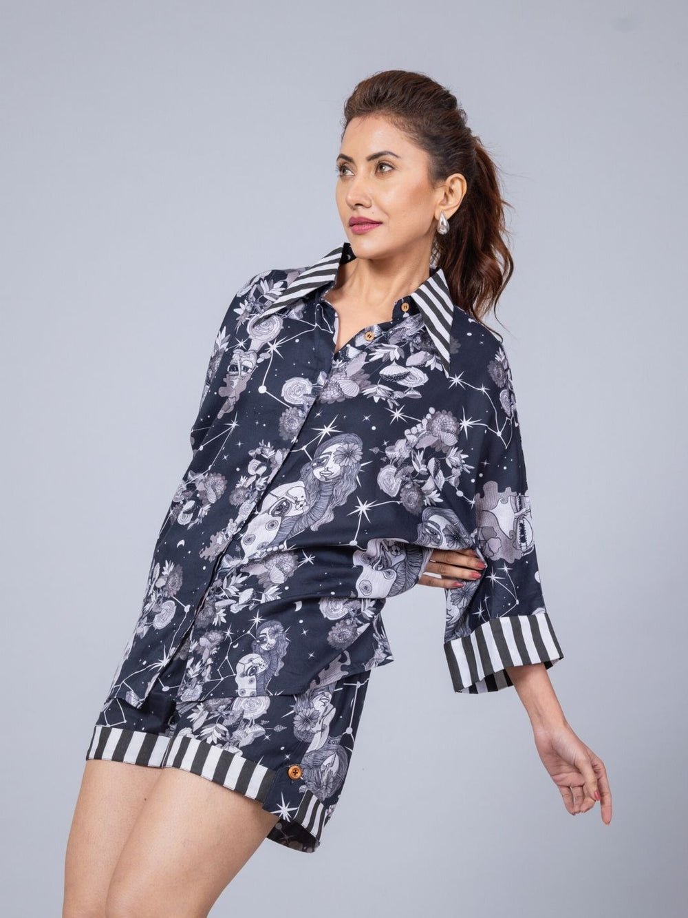Women’s Cotton Top & Shorts Co-ord Set – Luna Print | Soft Summer Set by Tura Turi