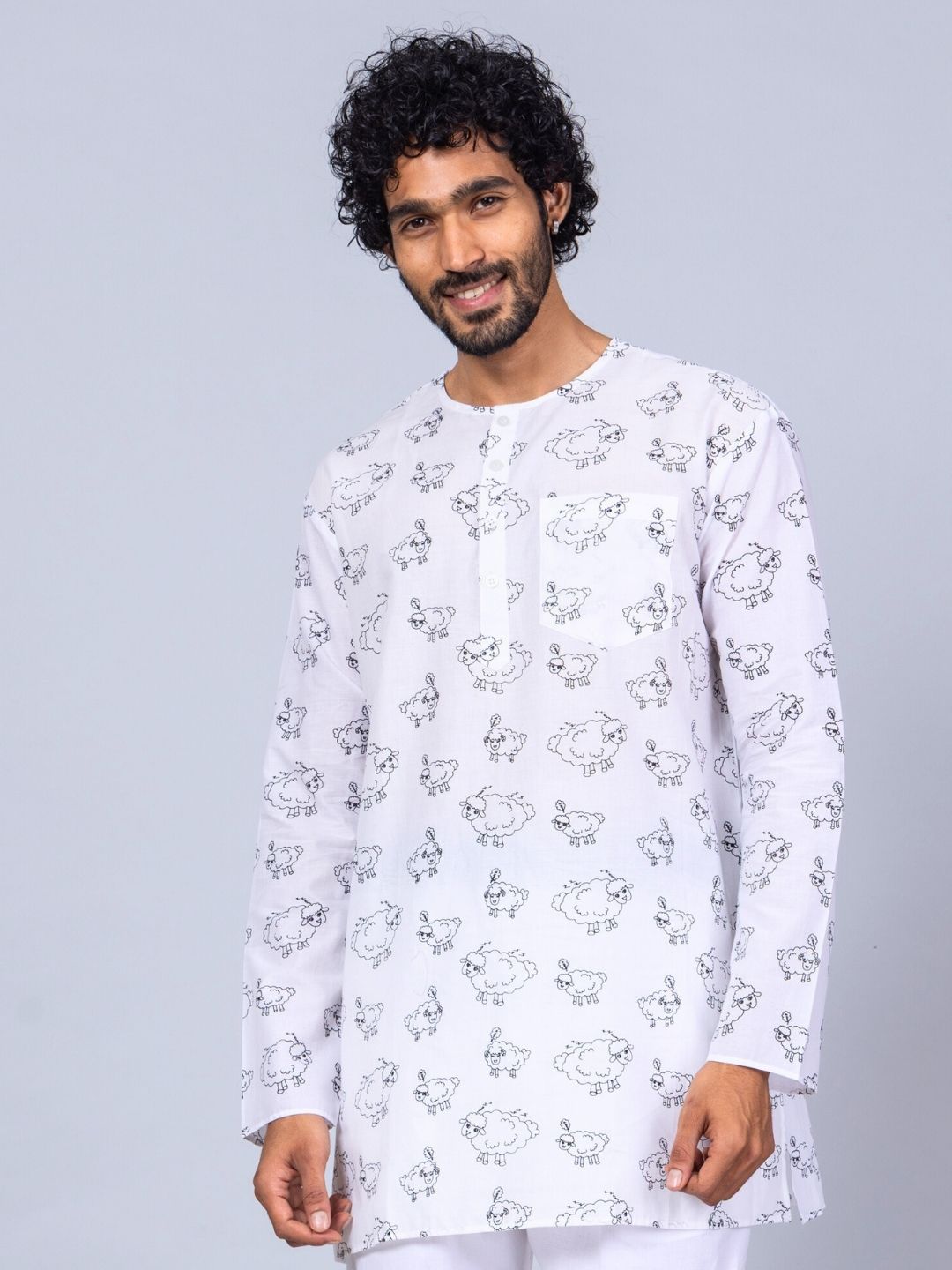 Counting Sheep print men’s cotton night suit – soft cotton sleepwear