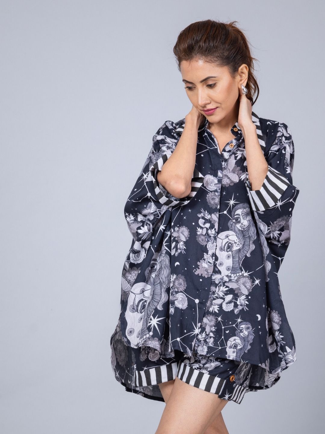 Women’s Cotton Top &amp; Shorts Co-ord Set – Luna Print | Soft Summer Set by Tura Turi