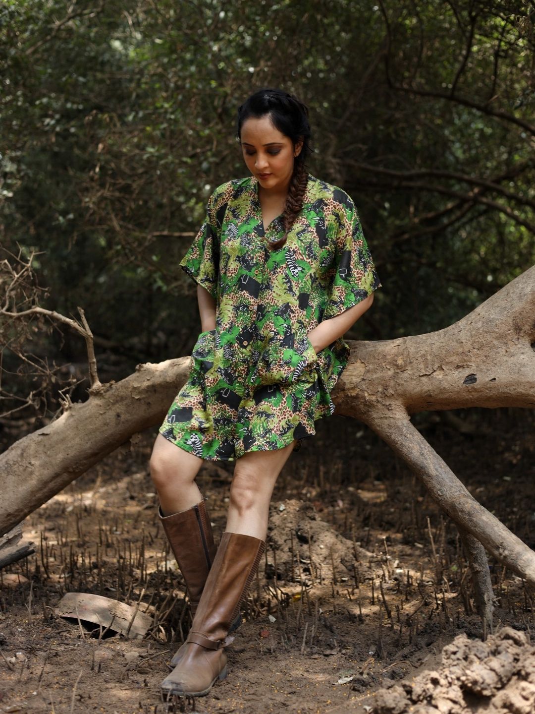 Safari print women’s kaftan shirt dress – cotton summer dress by Tura Turi