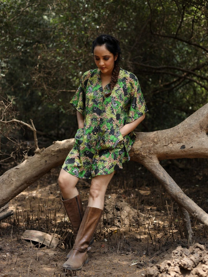 Safari print women’s kaftan shirt dress – cotton summer dress by Tura Turi